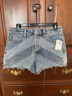 High-Rise Chevron Denim Shorts in Light Blue NWT